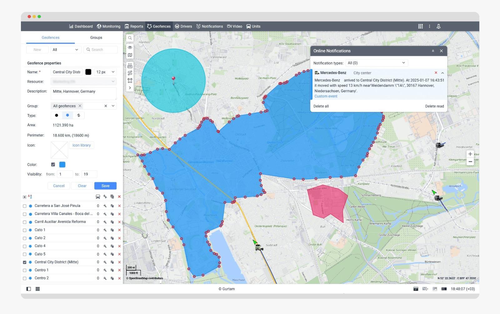 Geocercas (geo-fencing) en la plataforma Aries Telcom